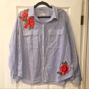 Rails button down with Rose Appliqués size Large!